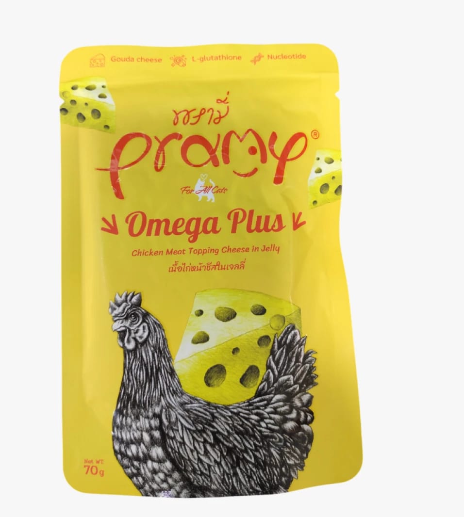 Pramy Omega Plus Cat Food with Cheese and Vegetables Suitable for All Cats and Ages in a Healthy, Nutritious Design