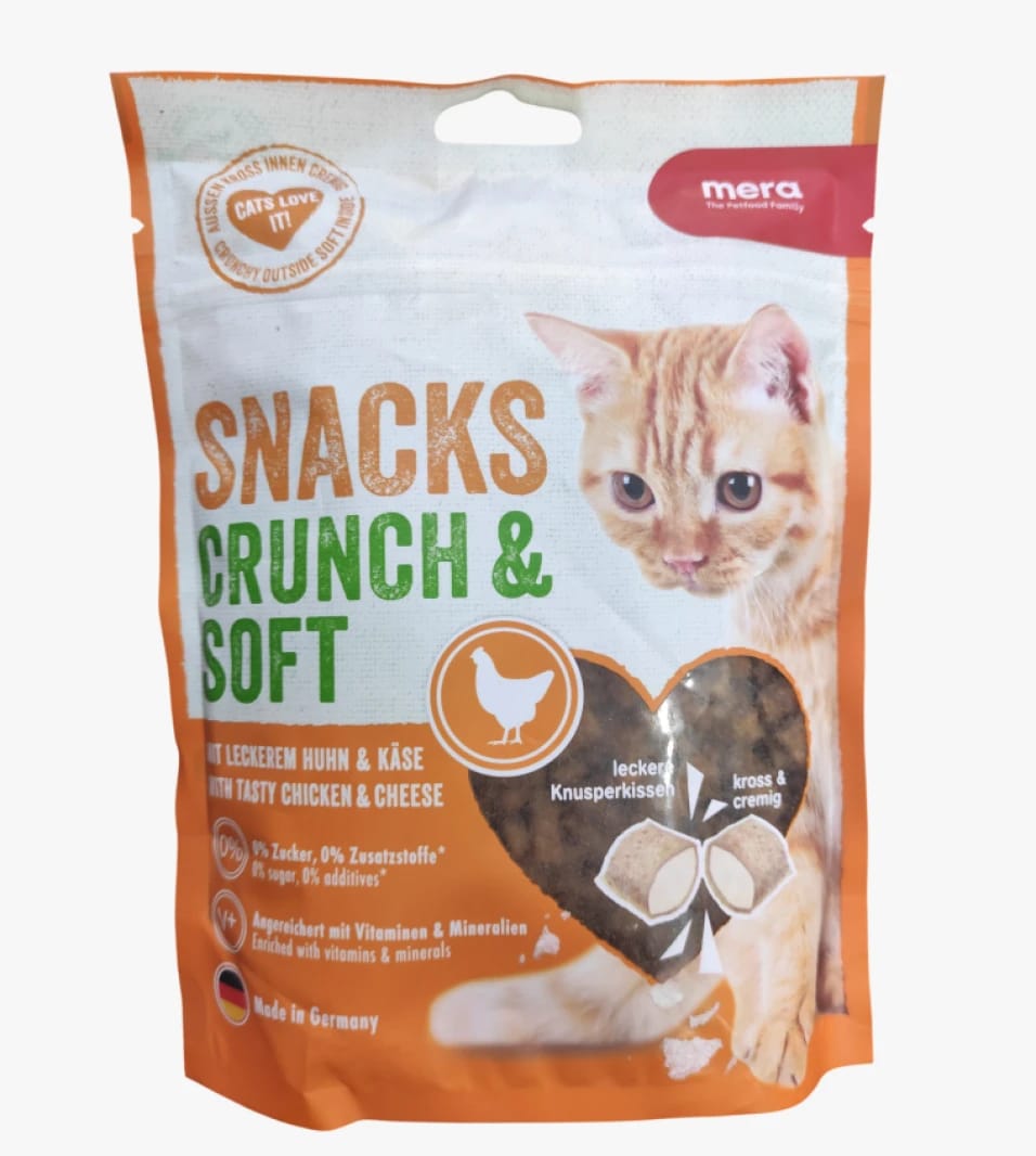 Mera Snacks Crunch & Soft with Tasty Chicken & Cheese - Delightful Treats for Happy, Healthy Adult Cats