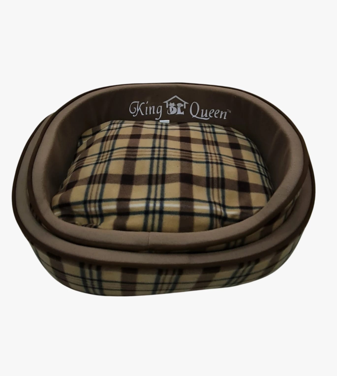 King and Queen Raised Pet Bed Plaid Design Comfort and Support for Dogs and Cats