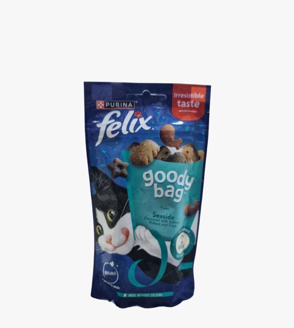 Purina Felix Goody Bag Cat Treats Seaside Flavor with Salmon Pollock and Trout for Fancy Cats