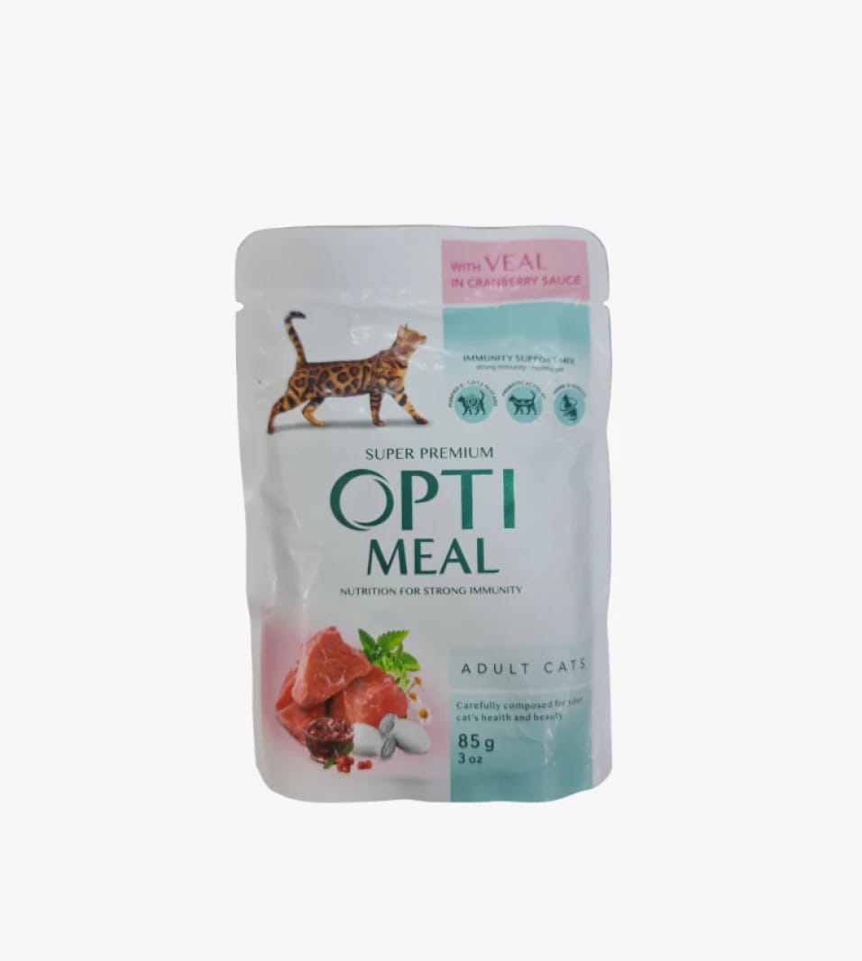 Opti Meal Super Premium Adult Cats Food with Veal Flavor in Cranberry Sauce