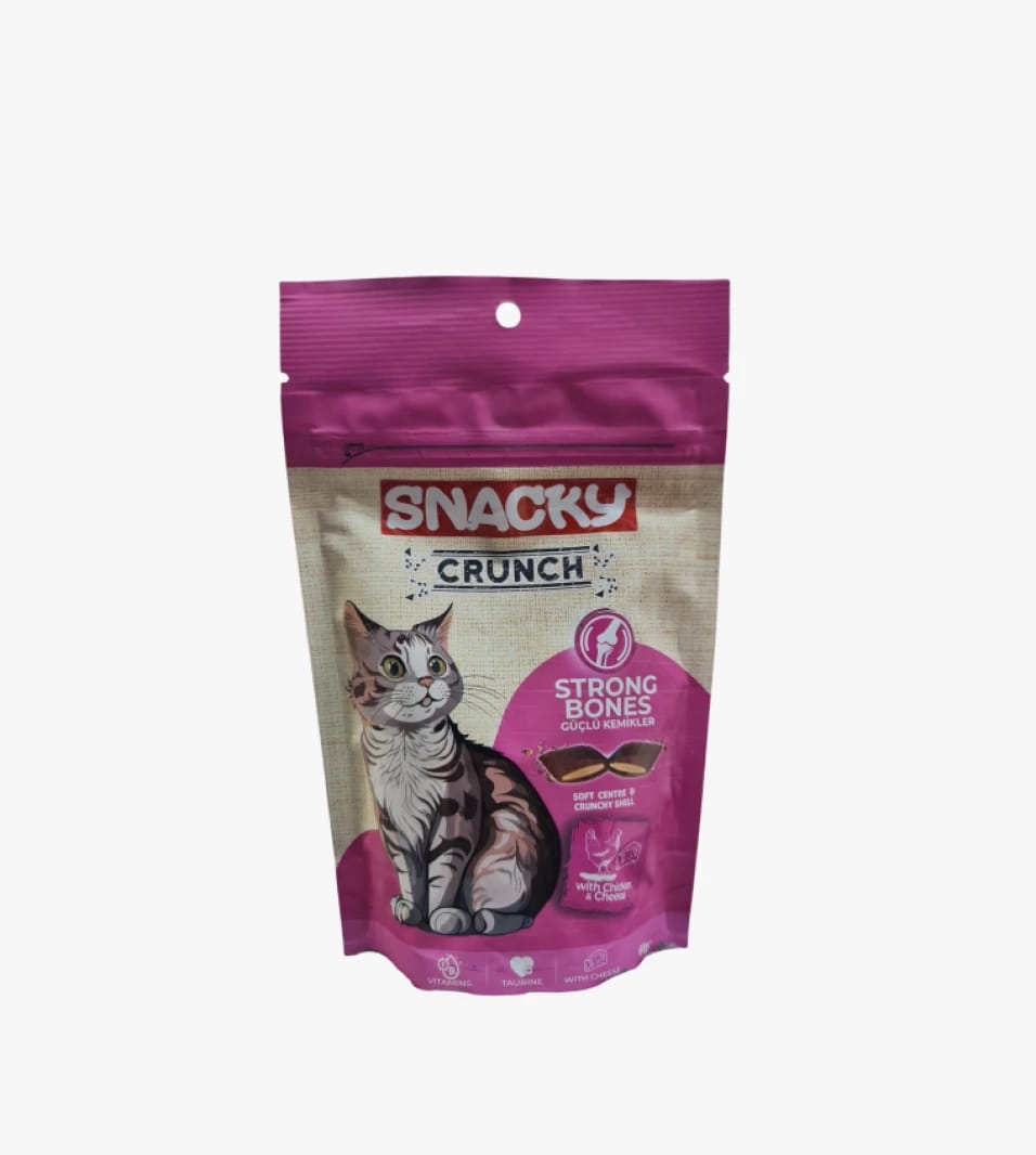 Snacky Crunch Cat Food with Chicken and Cheese Bites for Strong Bones, Perfect for Playful and Adorable Cats