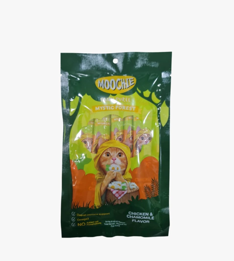 Moochie Cat Puree Mystic Forest Chicken and Chamomile Flavor, Immune Support with Omega-3 for Cats