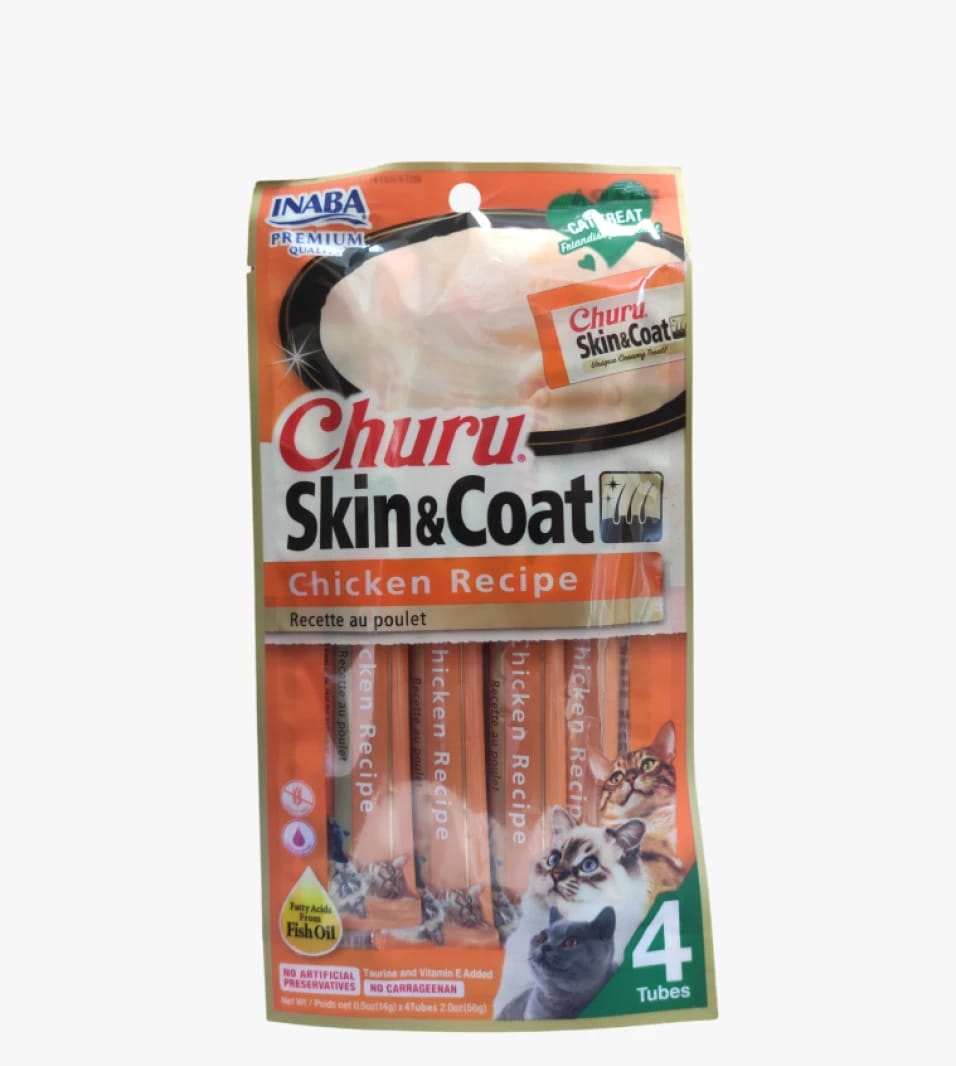 Churu Skin & Coat Chicken Recipe with Fish Oil for Cats - Enhancing Skin and Coat Health