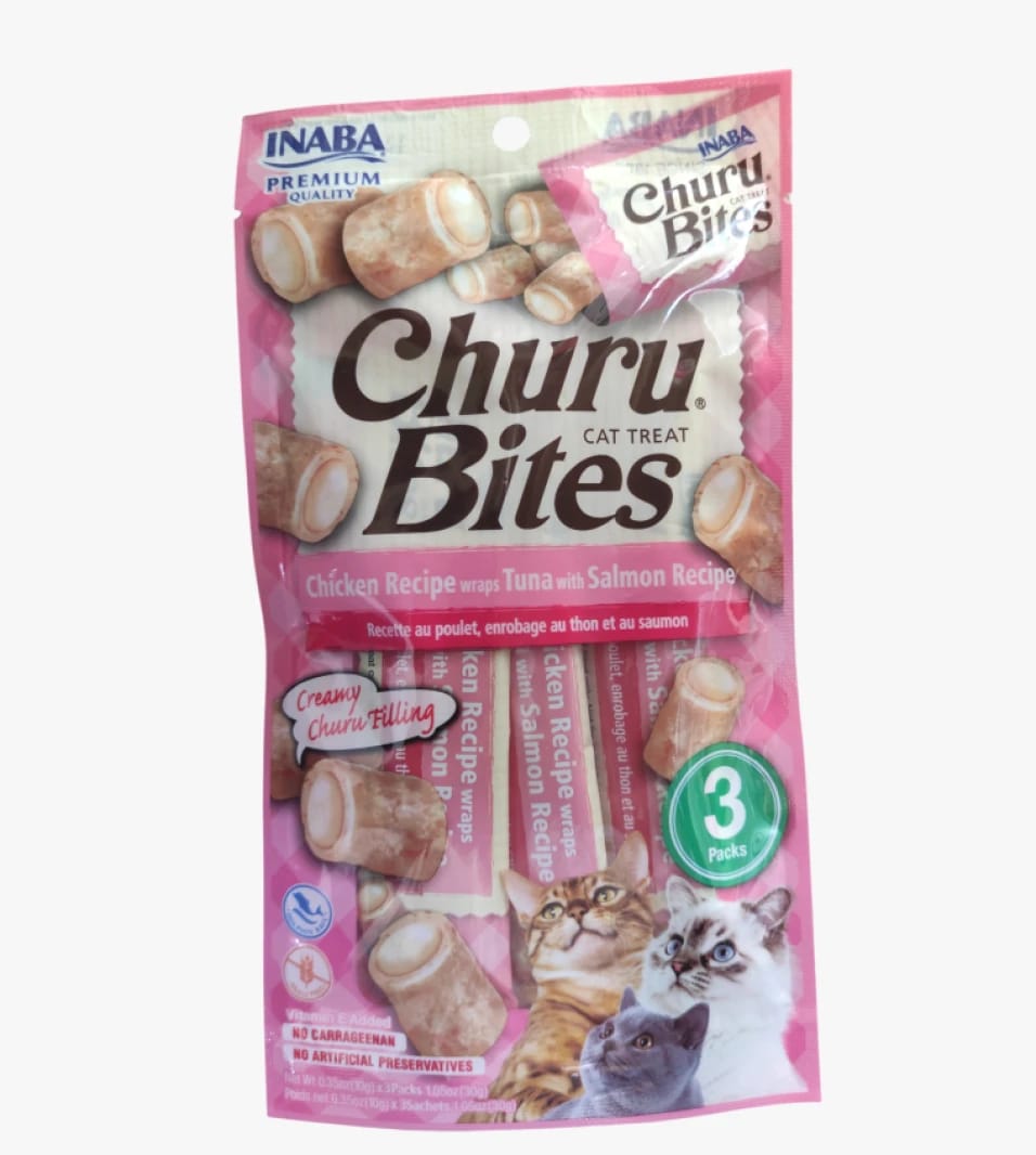 Inaba Churu Bites Cat Treats with Chicken Wrapping Tuna and Salmon Recipe, Delicious Design for Cats Loving Savory Snacks