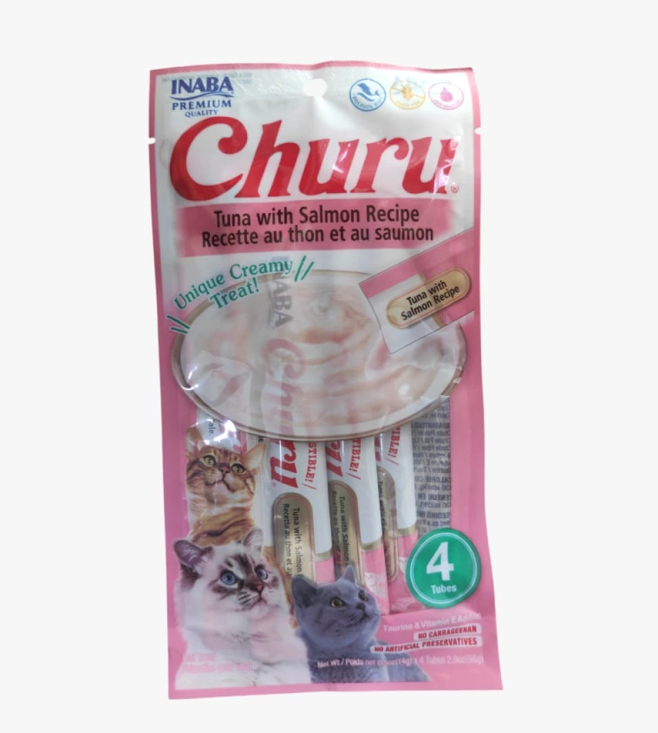 Churu Inaba Premium Cat Treats, Tuna and Salmon Recipe, Unique Creamy Delights for All Cats