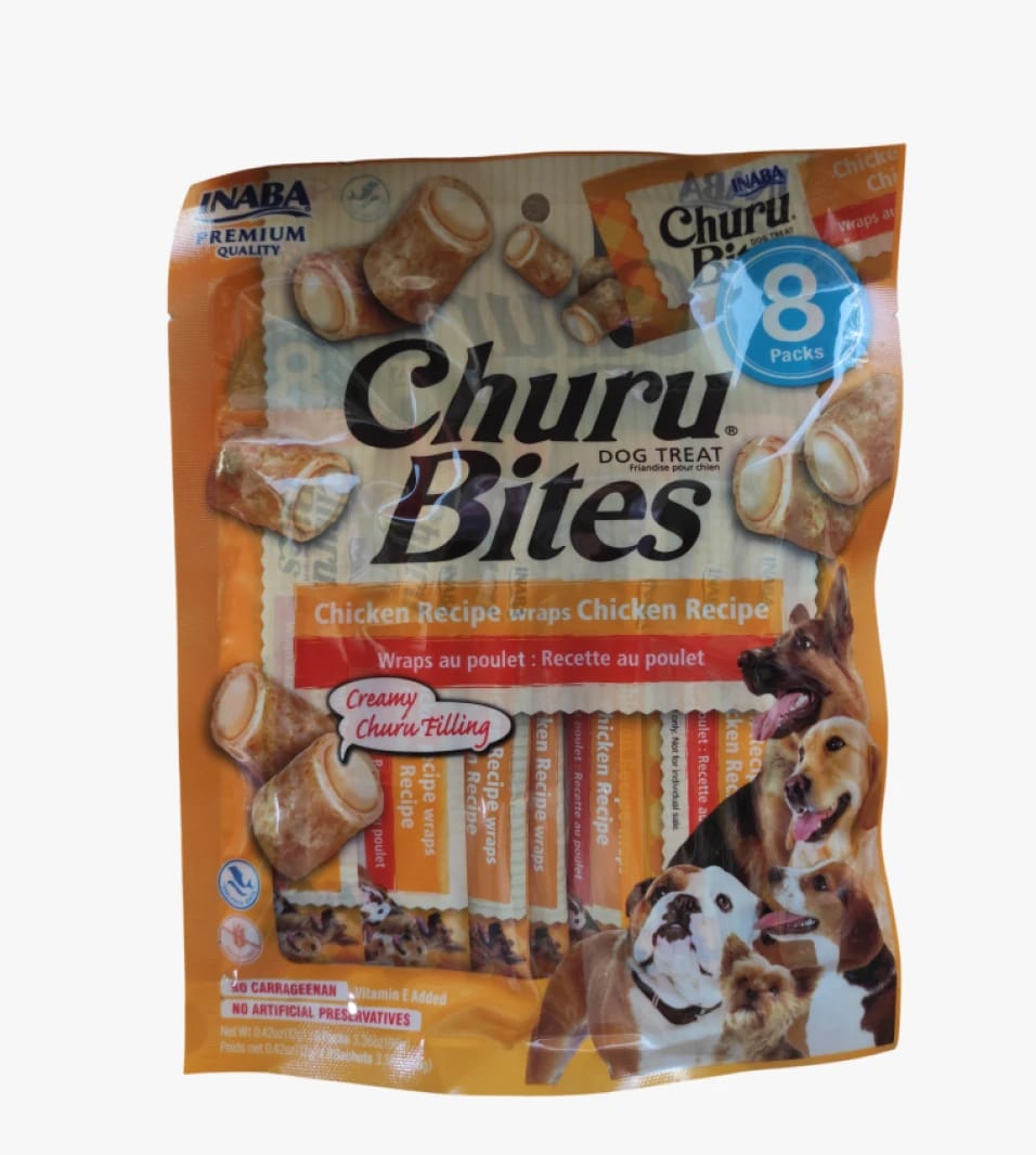 Inaba Churu Bites Chicken Wraps Dog Treats, Delicious Canine Snack with Creamy Filling for Happy Dogs.