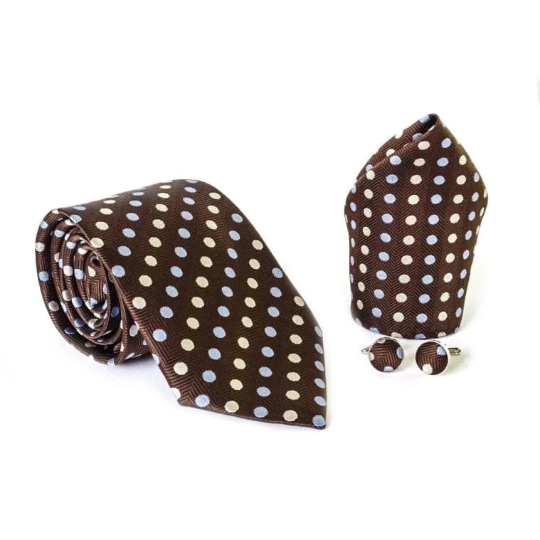 Tie Brown Dots Set (Tie+Hanky+Cufflinks) – Me100