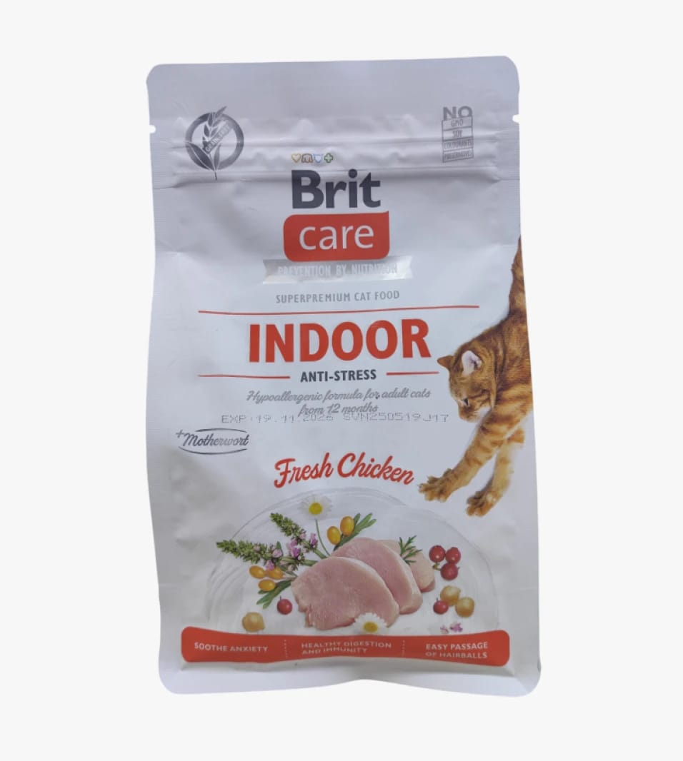 Brit Care Indoor Fresh Chicken Anti-Stress Cat Food for Young and Adult Cats Hypoallergenic