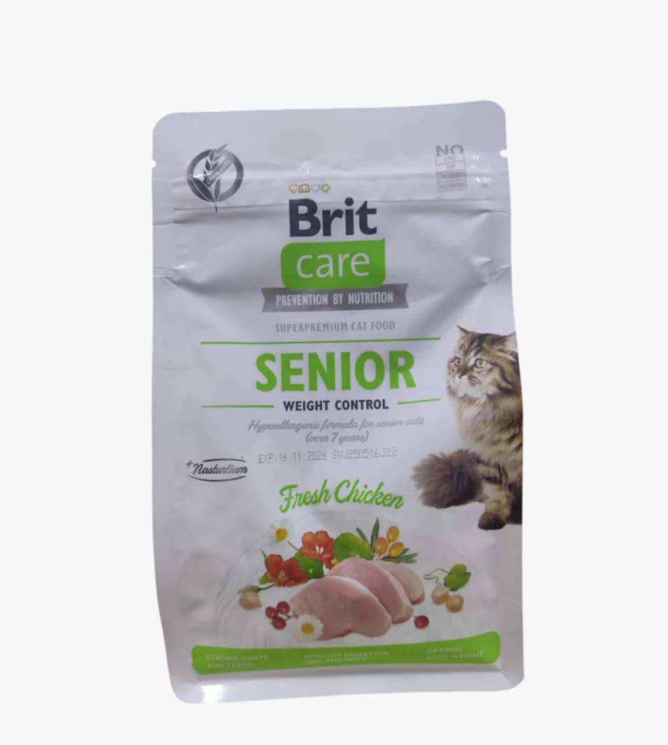Brit Care Super Premium Cat Food, Specially Designed for Senior Cats Weight Control with Fresh Chicken Flavor
