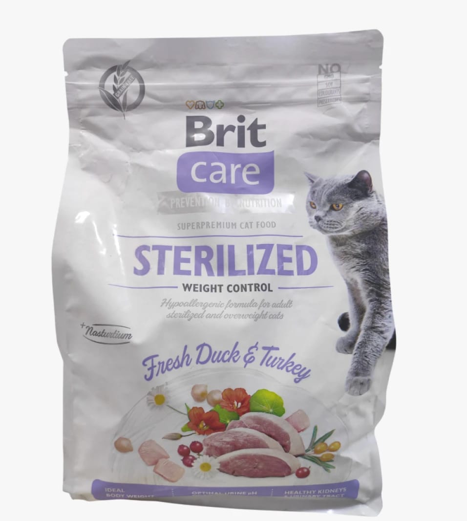 Brit Care Cat Food Premium Natural with Fresh Duck and Turkey Sterilized Cats Weight Control