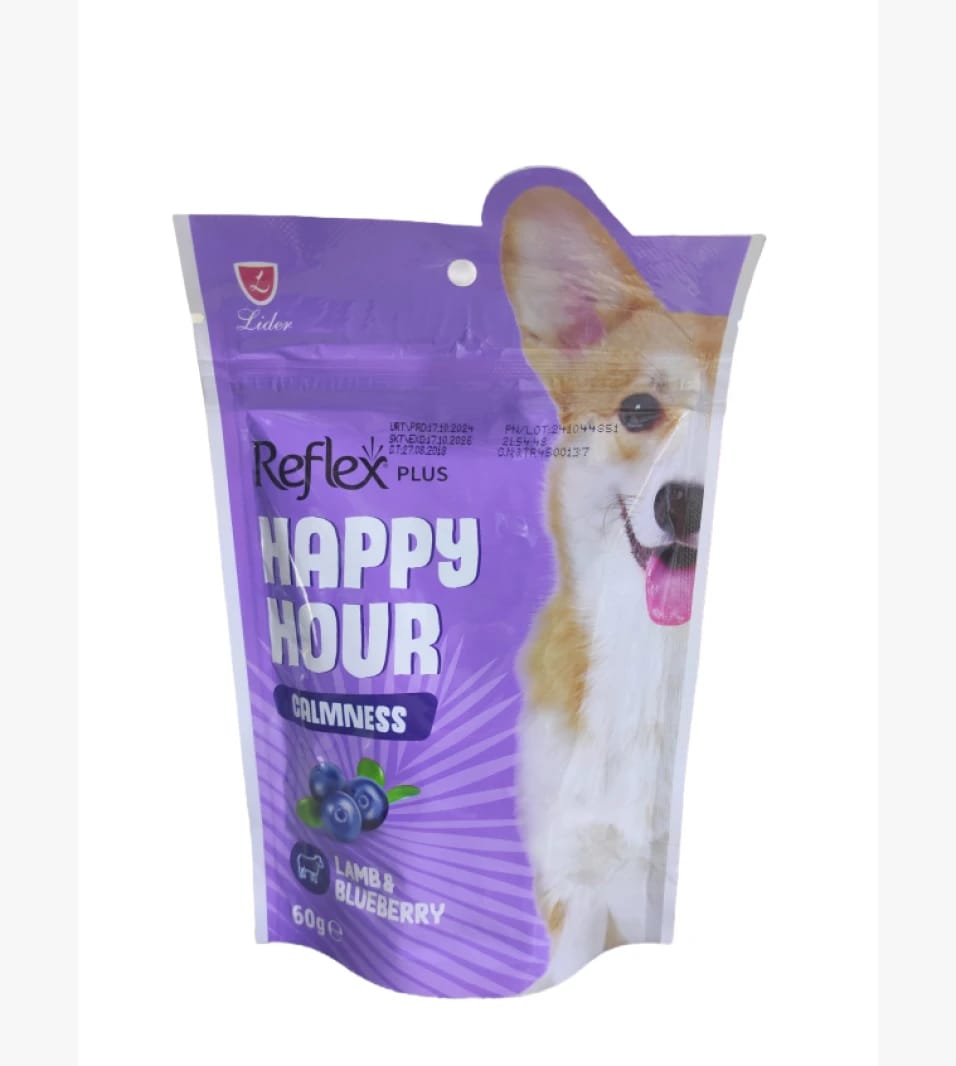 Reflex Plus Happy Hour Calming Dog Treats with Lamb and Blueberry Flavor, Relaxation Support for Furry Friends