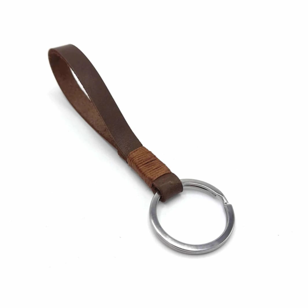 Me1508 – Genuine Brown Leather Keychain with Stainless Steel Ring