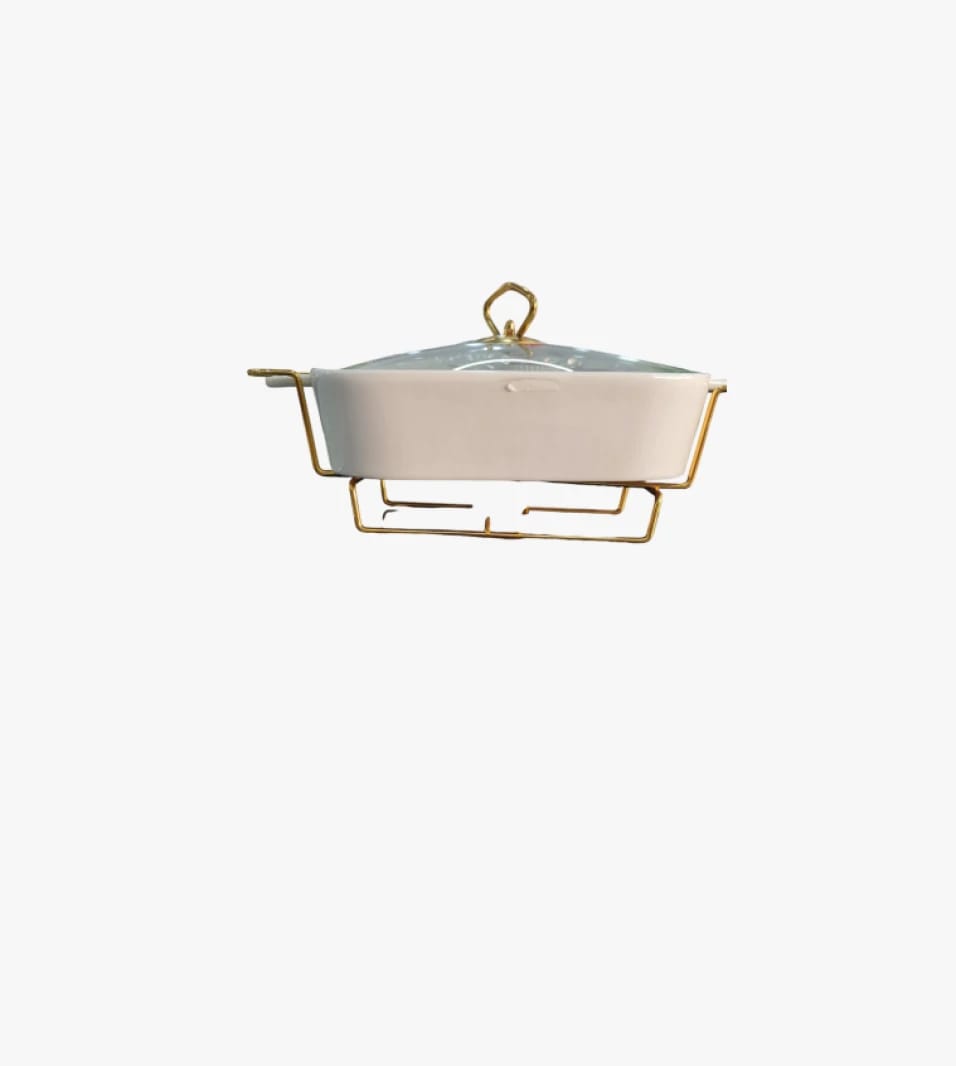 Luxurious Serving Dish with Golden Holder for Elegant Food Presentation and Hospitality