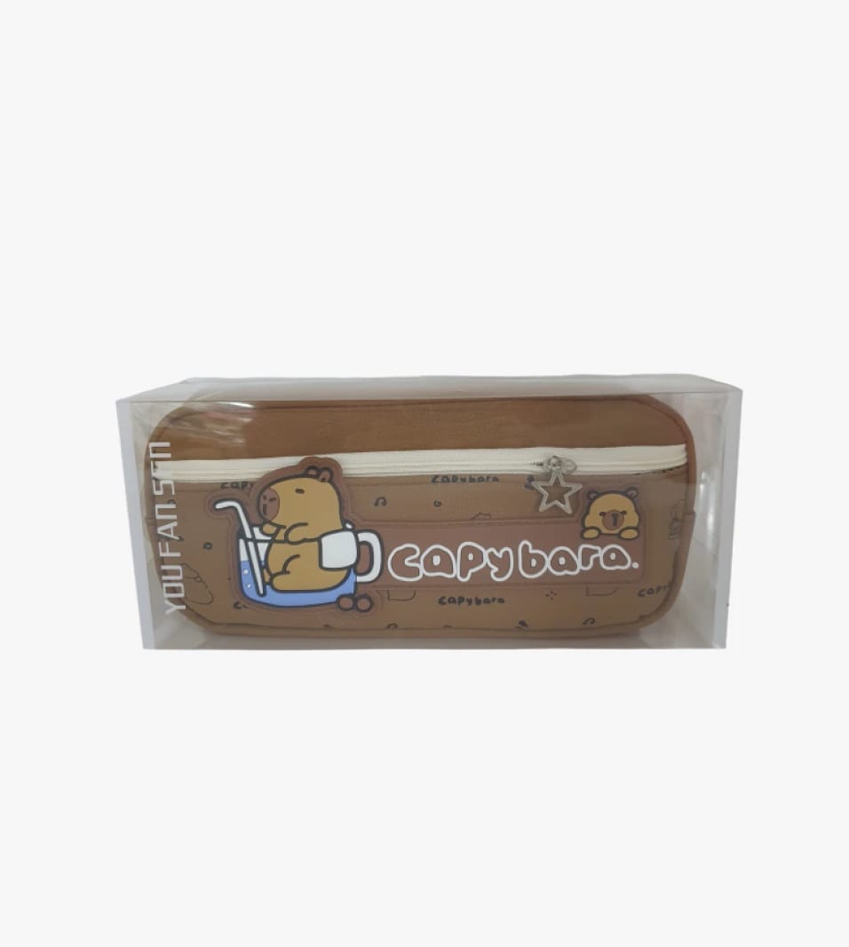 You Fan Style Pencil Bag with Cute Capybara Design for Kids and Teens with Star Zipper Charm