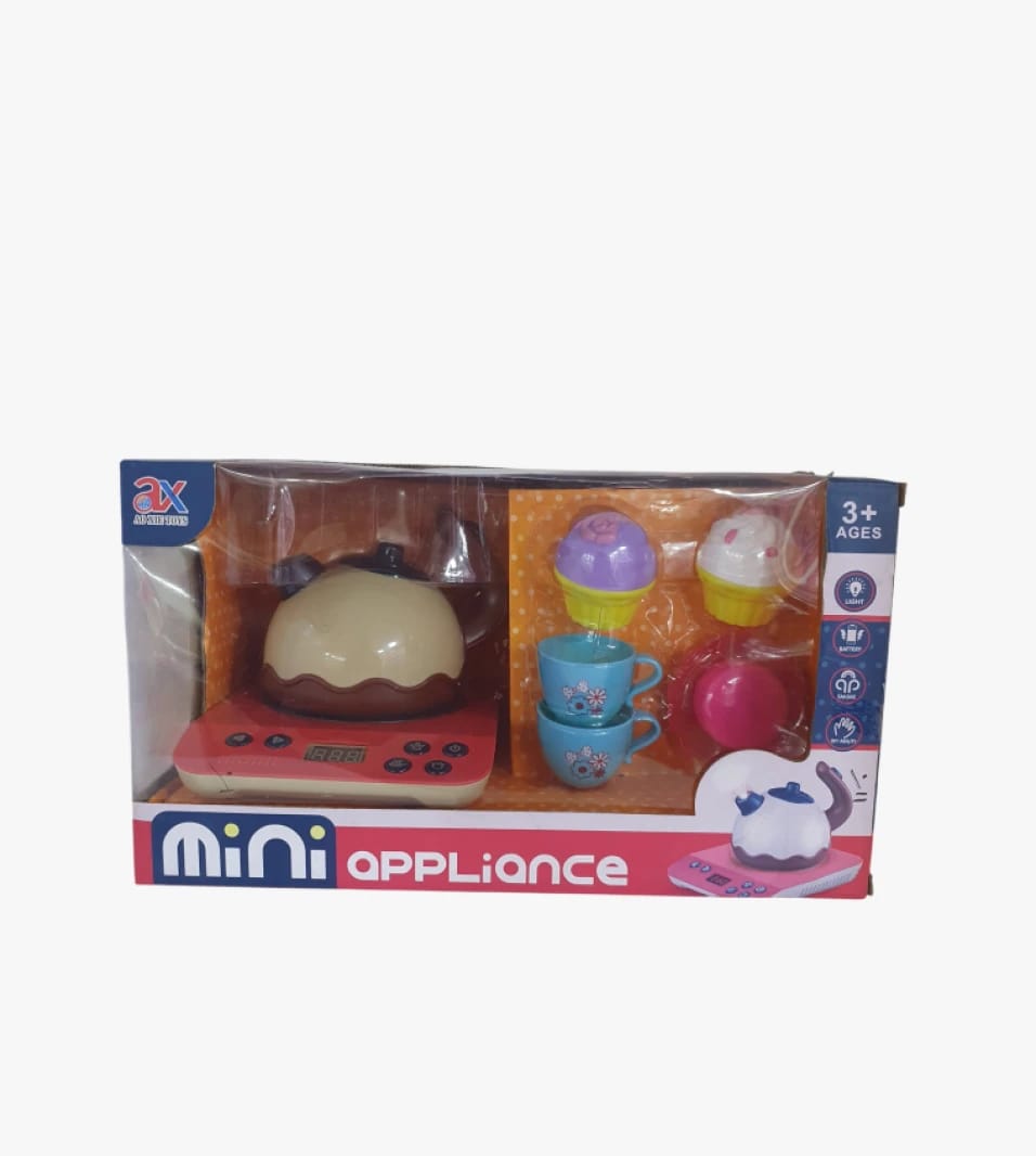 Mini Kitchen Appliance Playset with Electric Kettle by AX for Kids, Designed for Learning and Play, Ages 3 and Up