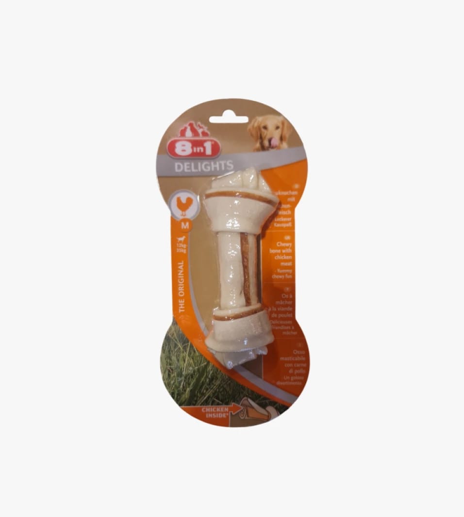 8 in 1 Delights Medium Dog Chew Bone with Delicious Chicken Flavor for All Canine Sizes