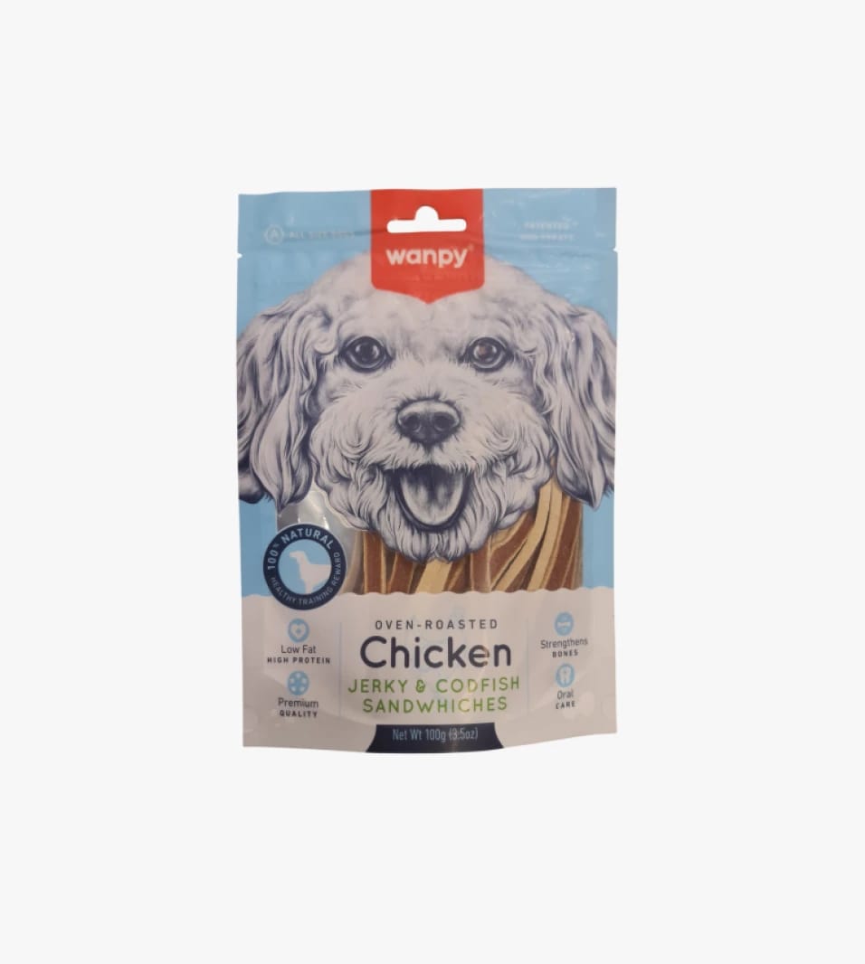 Wanpy Dog Treats - Oven-Roasted Chicken and Codfish Bites for Happy and Healthy Canines