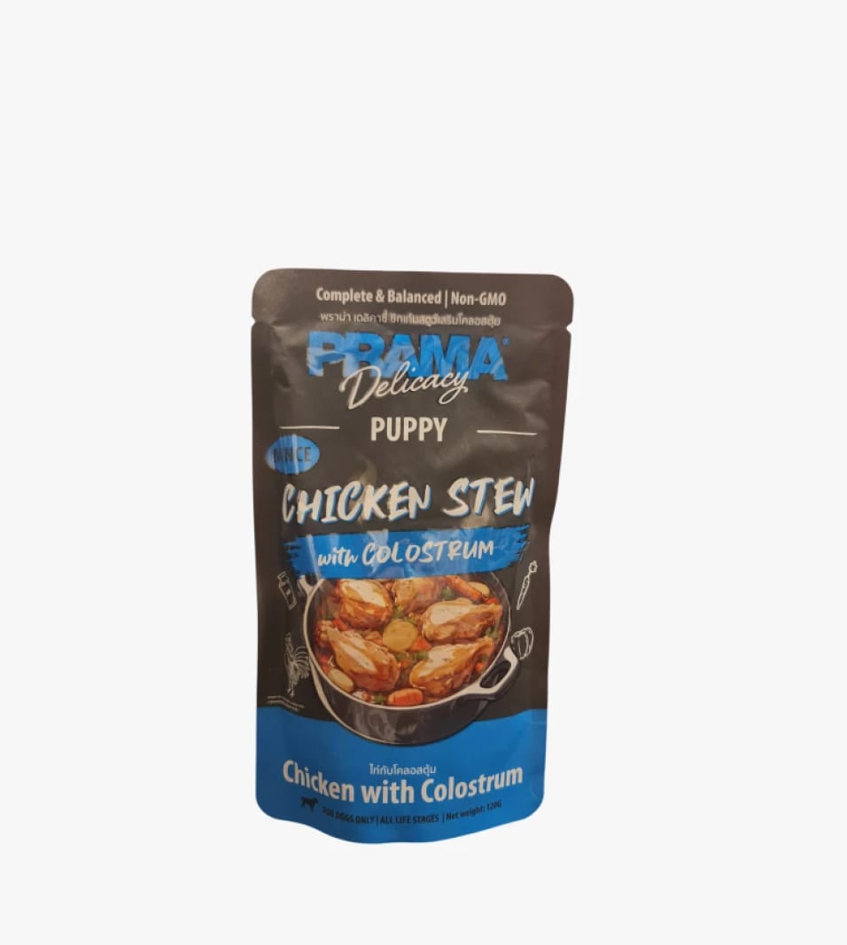Prama Delicacy Puppy Chicken Stew with Colostrum, a Complete and Balanced Dry Dog Food for Puppies.