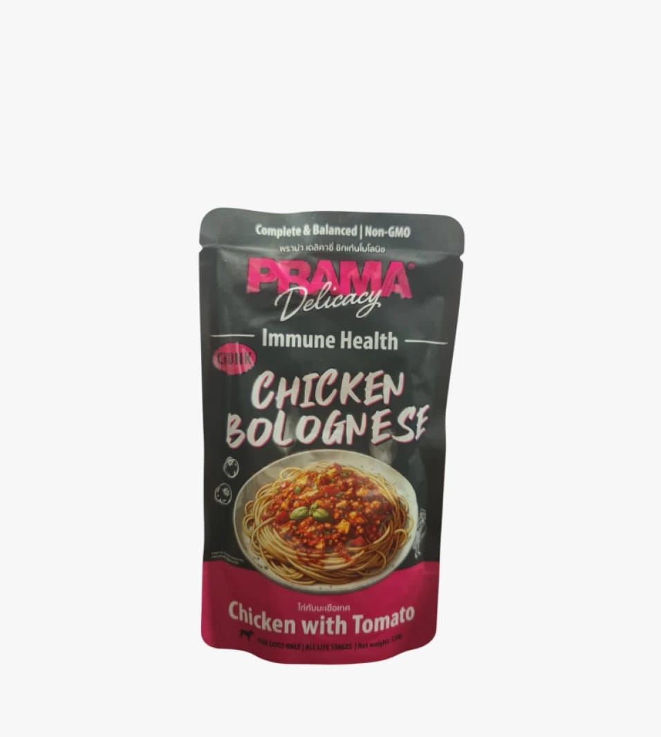 Prama Delicacy Dog Food with Chicken Bolognese and Tomato for Immune Health, Non-GMO Recipe