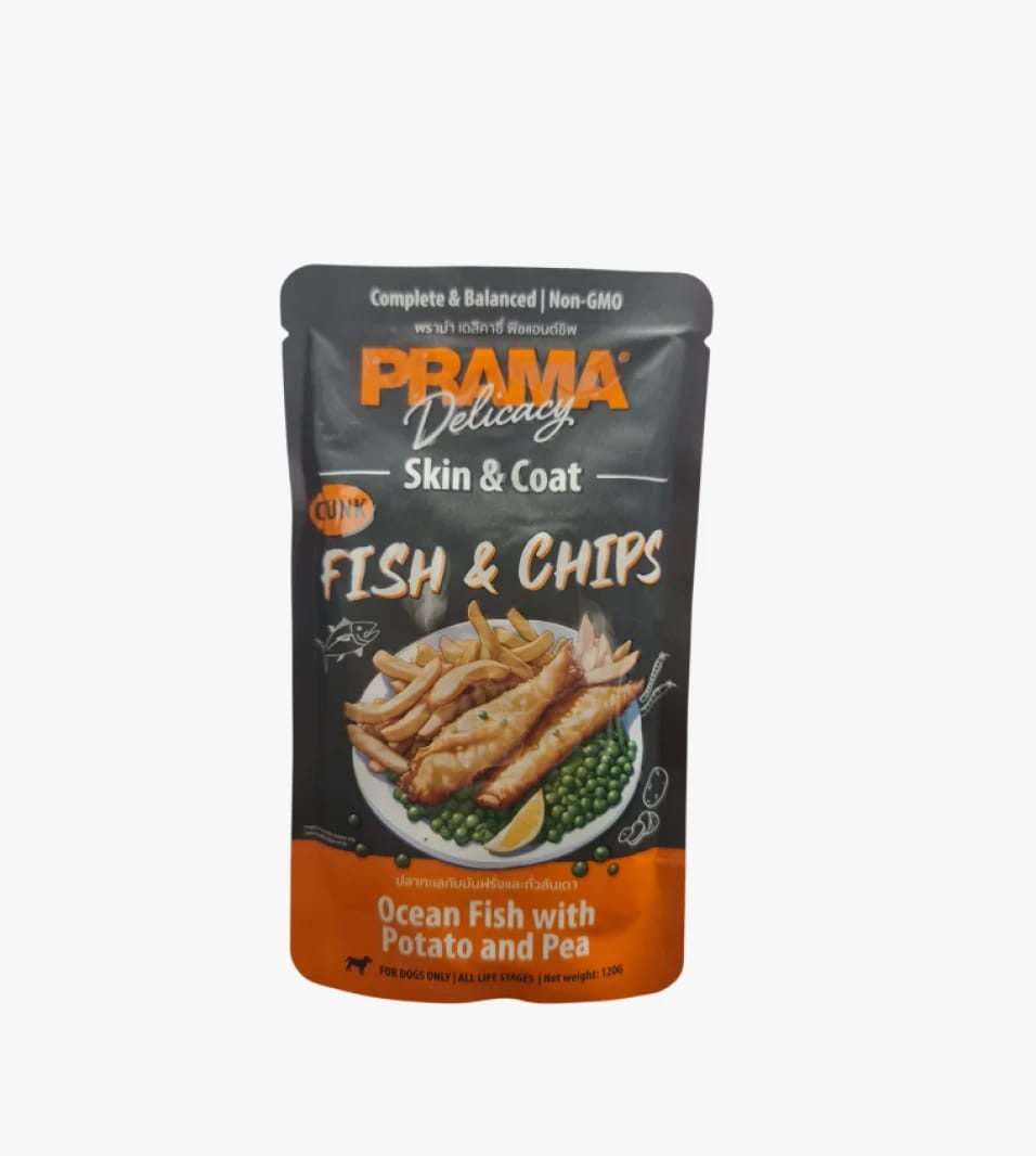 PRAMA Delicacy Luxury Dog Food with Fish, Chips, and Peas for Skin and Coat Enhancement