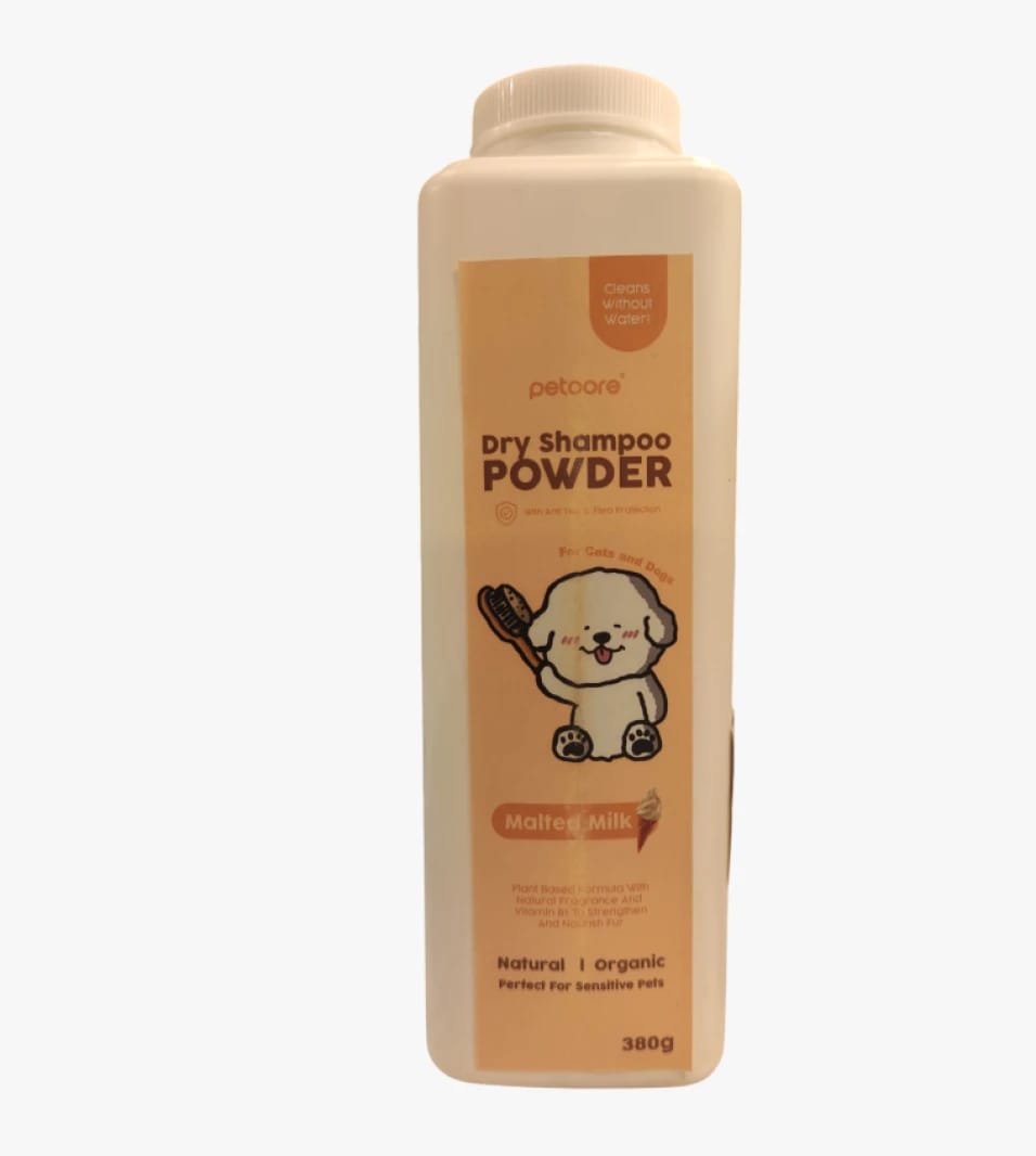 Petoore Dry Shampoo Powder with Malted Milk Design for Cats and Dogs with Sensitive Skin Care