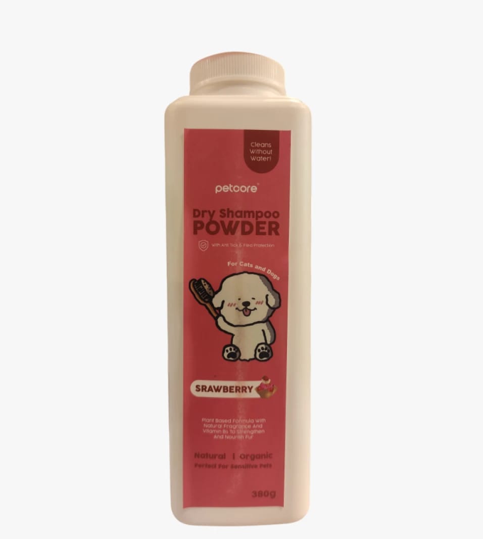 Petoore Strawberry Scented Dry Shampoo Powder for Cats and Dogs with Natural and Organic Ingredients