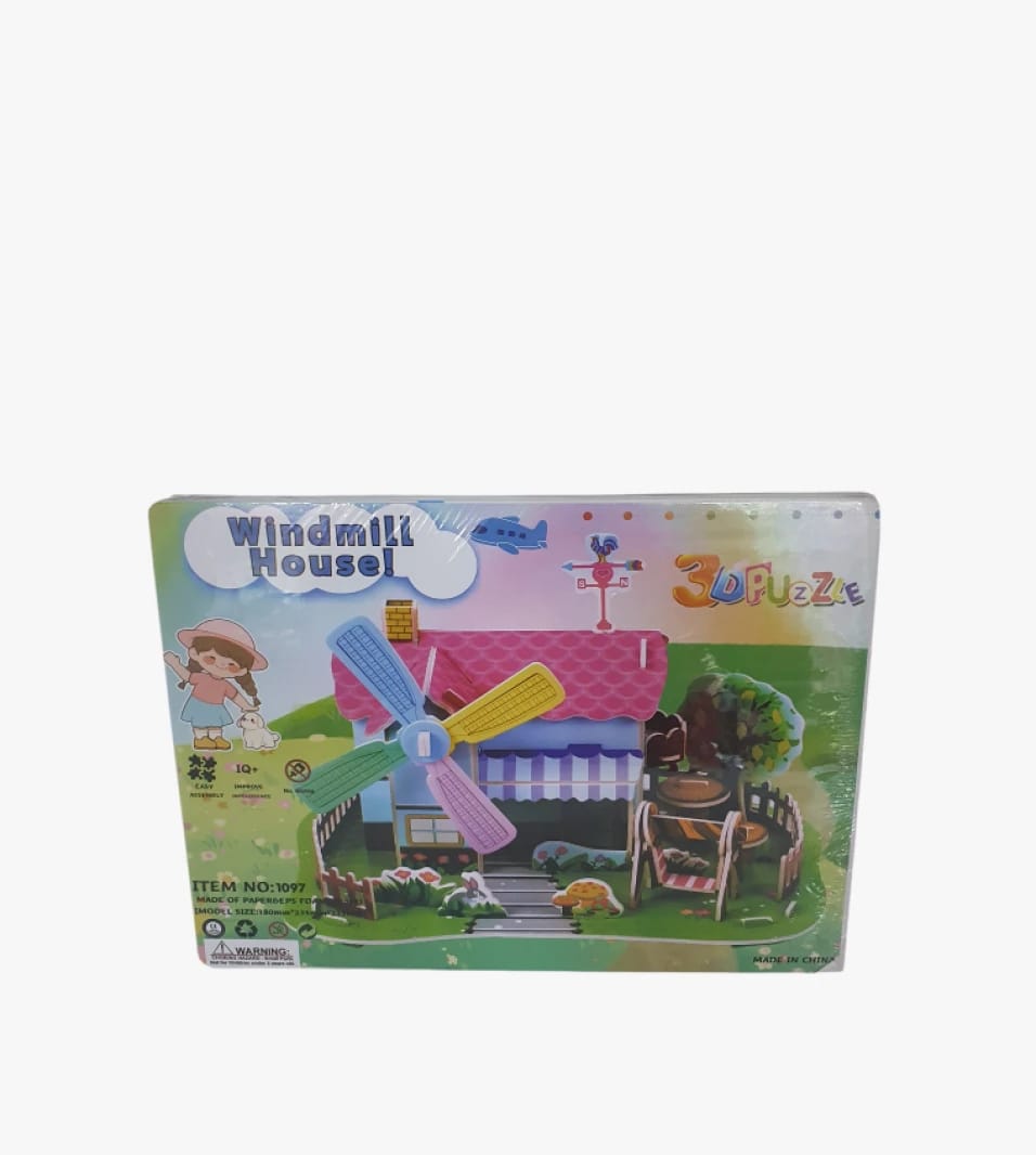 3D Puzzle Set for Kids - Windmill and House with Fun Educational Design