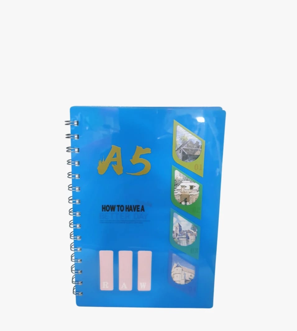 دفتر ملاحظات A5 بلوحة عصرية باللون الأزرق مع تصميم صور جذابة لمستخدمي المكاتب والطلاب.