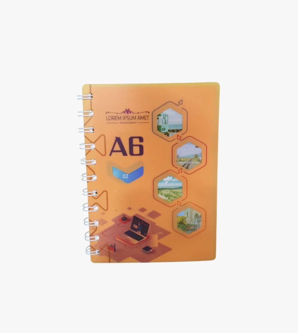 Orange Notebook with Varied Image Design on Cover, Ideal for Students and Professionals by Lorem Ipsum Amet