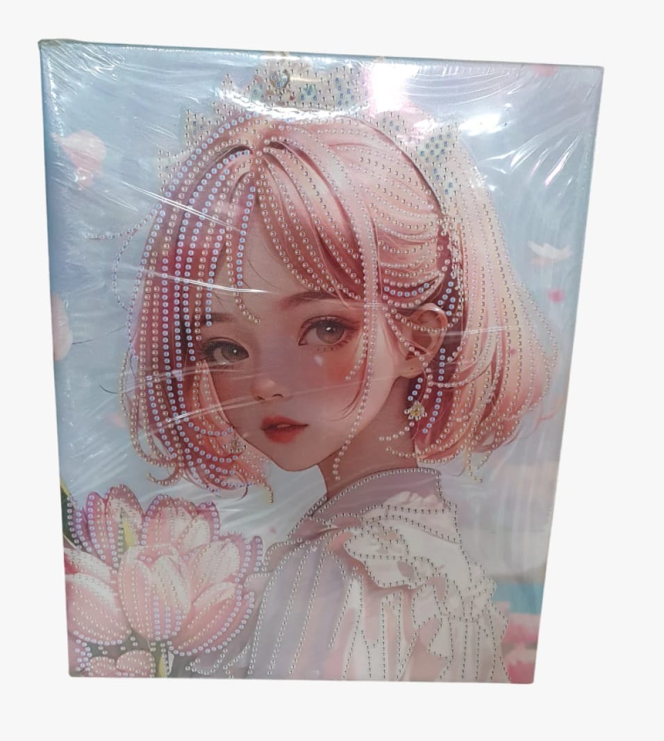 SYVUOS Stylish Diamond Art Panel for Girls with Anime Design of Pink Colors and Flowers