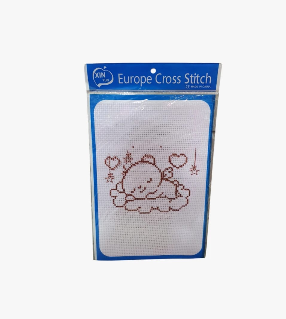 European Cross Stitch Kit with Sleeping Bear on a Cloud Design for Kids and Embroidery Enthusiasts Preschool Set