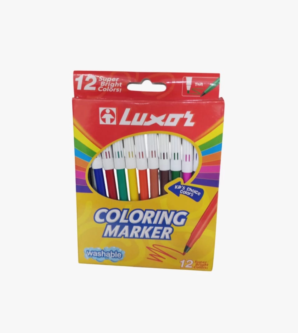 Luxor Bright Coloring Markers Set for Kids with Washable Ink and Ventilated Caps, Ideal for Drawing and Crafting
