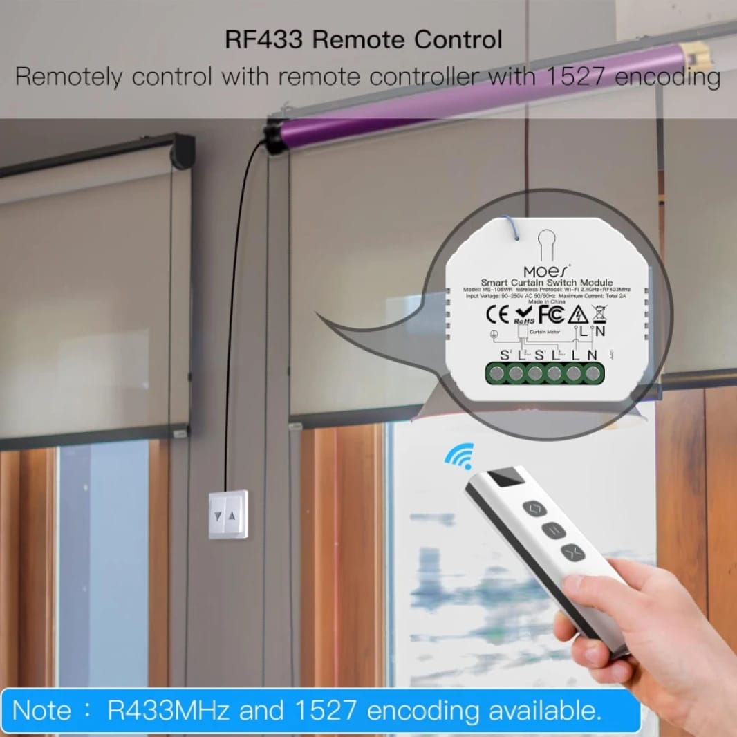 وحدة مفتاح الستائر الذكية MOES واي فاي RF433 DIY للستائر الدوارة والمصاريع الكهربائية، متوافقة مع تطبيق Smart Life/Tuya وأليكسا وجوجل هوم
