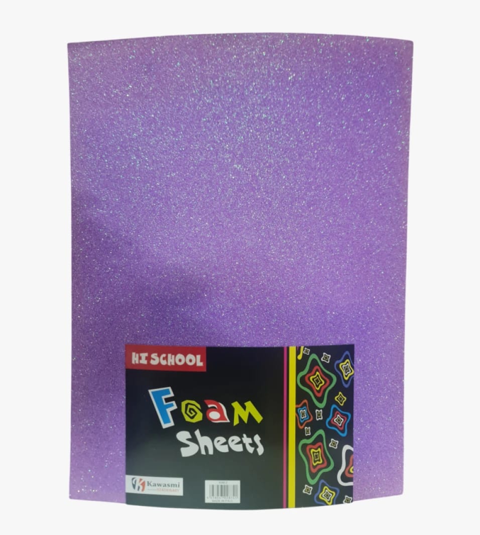 Kawasaki Sparkly Foam Sheets Set for Decoration, Fun Design, Perfect for Students, Schools & Crafting, Purple Color