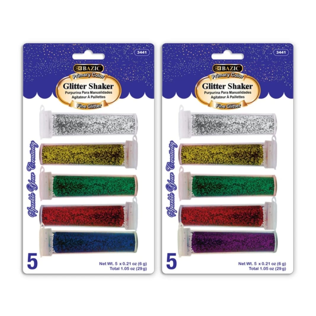 BAZIC 5 Primary Color Glitter Shaker