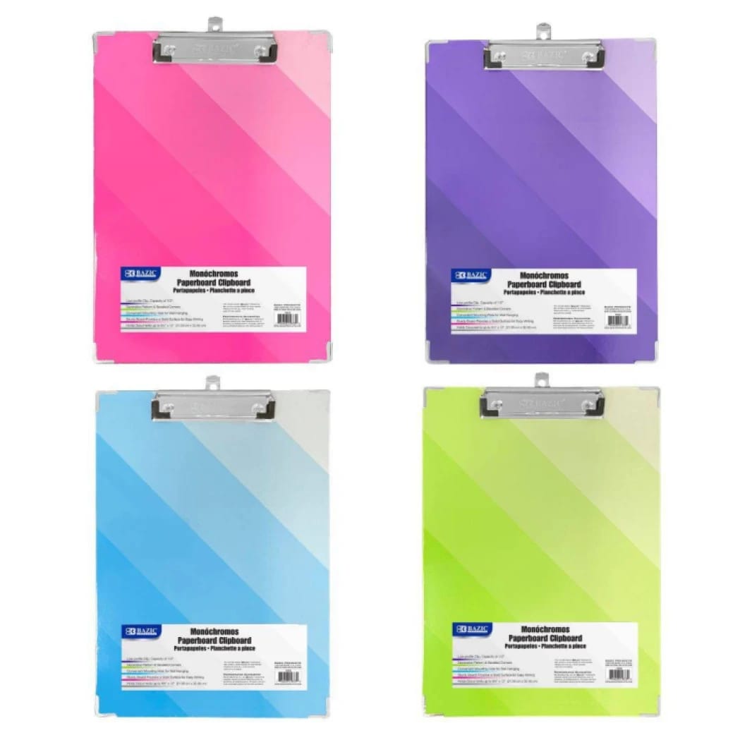 BAZIC Standard Size Monochromos Paperboard Clipboard with Low Profile Clip