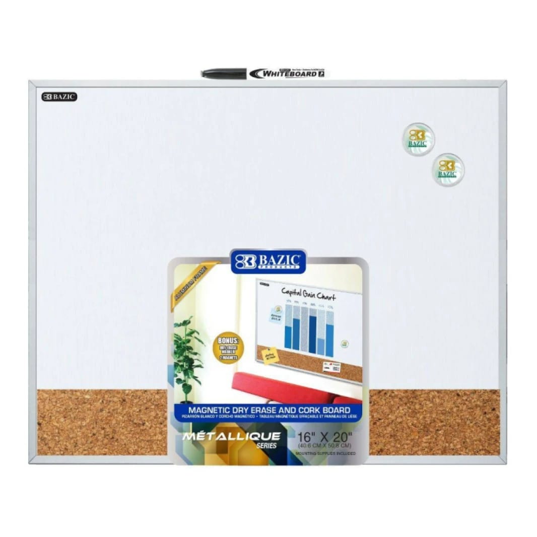 Bazic Metallique Aluminum Framed Magnetic Dry Erase/Cork Combo Board