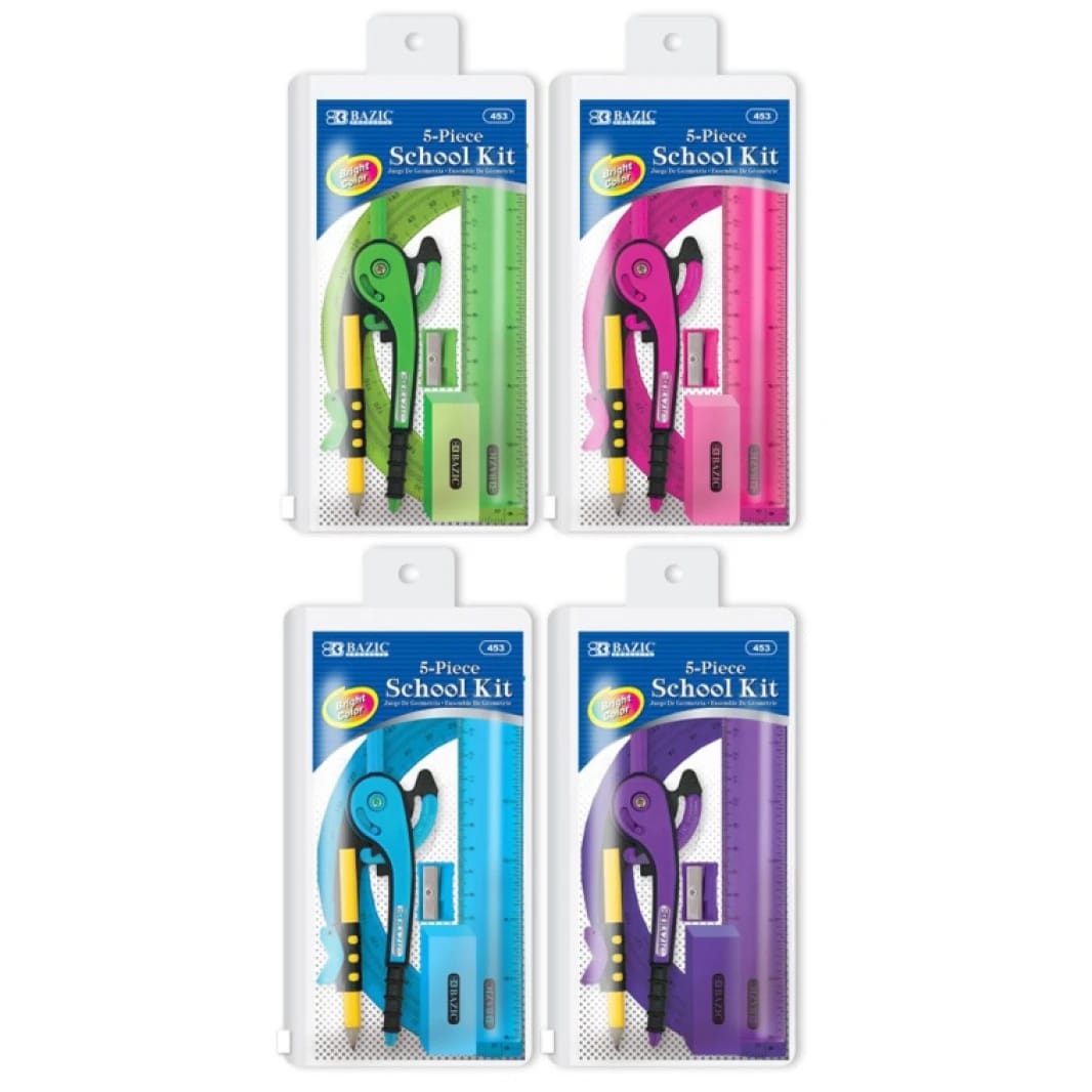 BAZIC School Kit with Zipper Pouch 5 Pieces