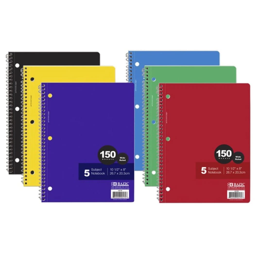 BAZIC Wide Ruled 5 Subject Notebook