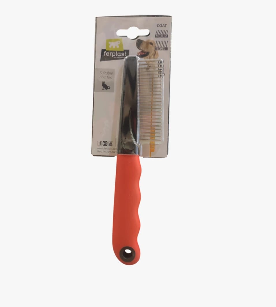 Ferplast Pet Comb with Orange Handle, Specially Designed for Grooming Long Coats of Dogs and Cats