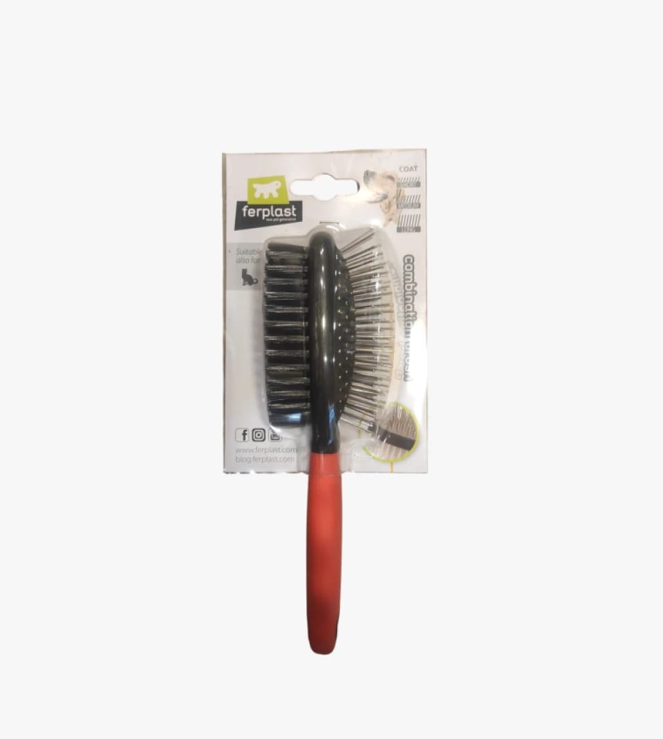 Ferplast Combination Brush Uniquely Tailored for Grooming Pet Coats with Dual-Sided Design