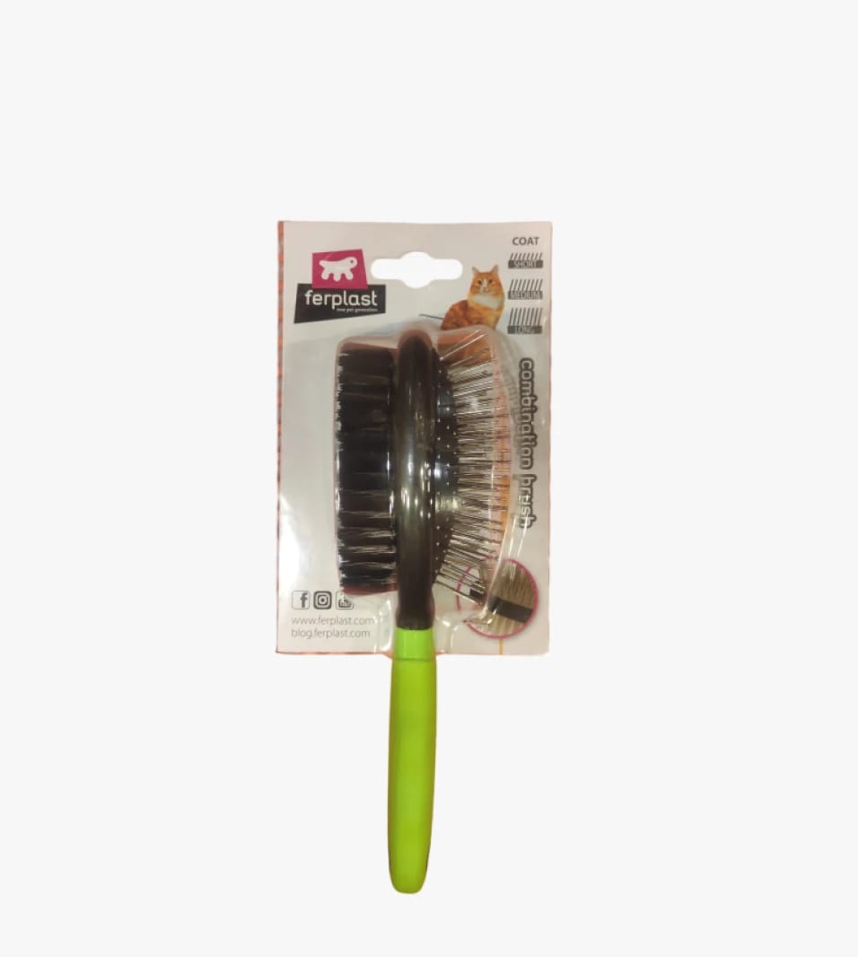 Ferplast Double-Sided Brush for Pet Coat Grooming, Ideal for Cats and Dogs for a Shiny and Groomed Look