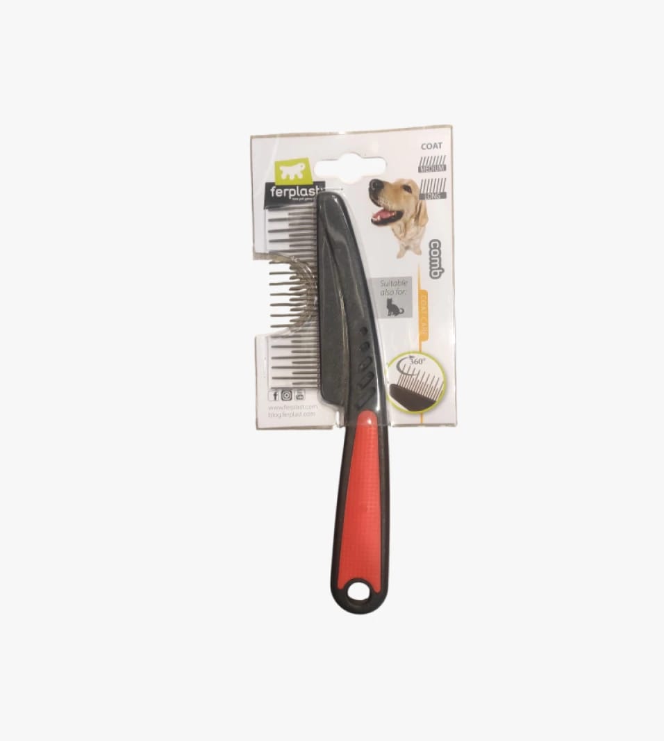 Ferplast Coat Care Dog Comb with Comfortable Grip, Tangle-Free Design for an Easy Grooming Experience