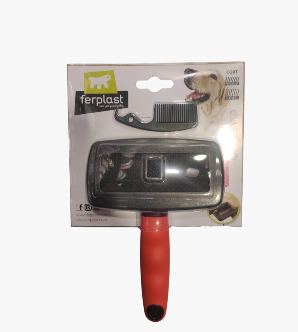 Ferplast Slicker Brush Ideal for Grooming Medium-Sized Dogs with Ergonomic Design and Extra Comb