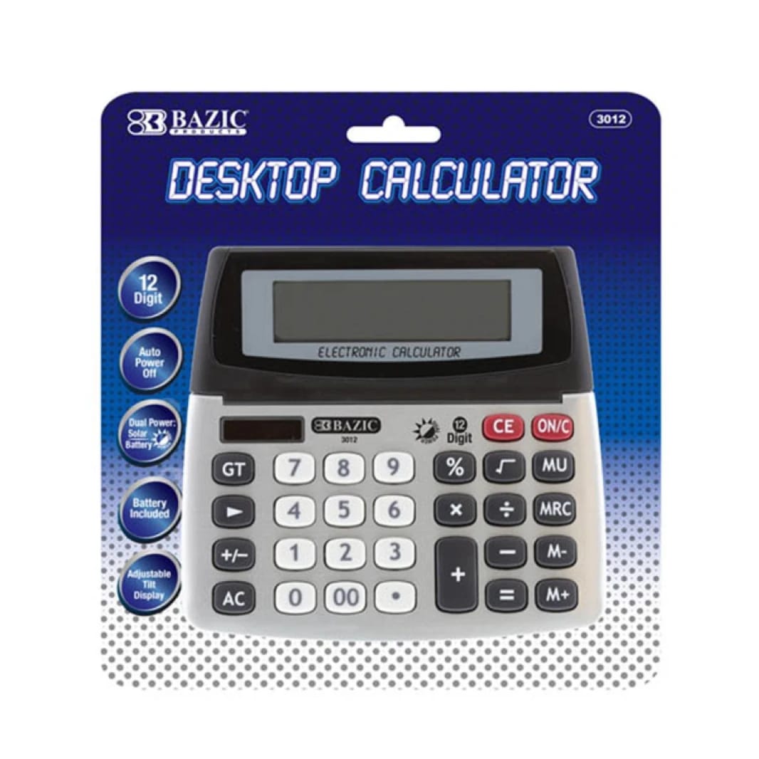 BAZIC 12-Digit Dual Power Desktop Calculator