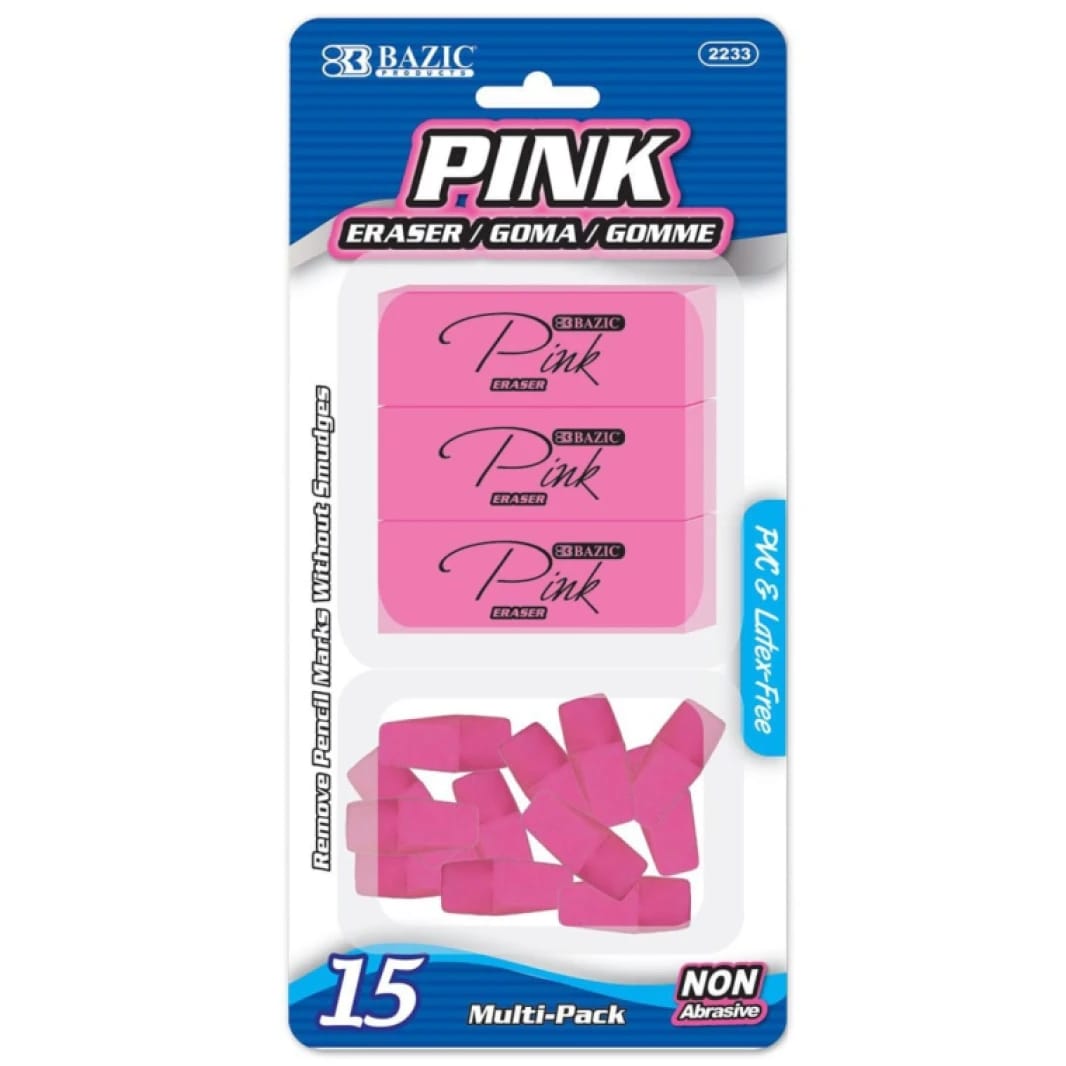 BAZIC Pink Eraser Set of 15