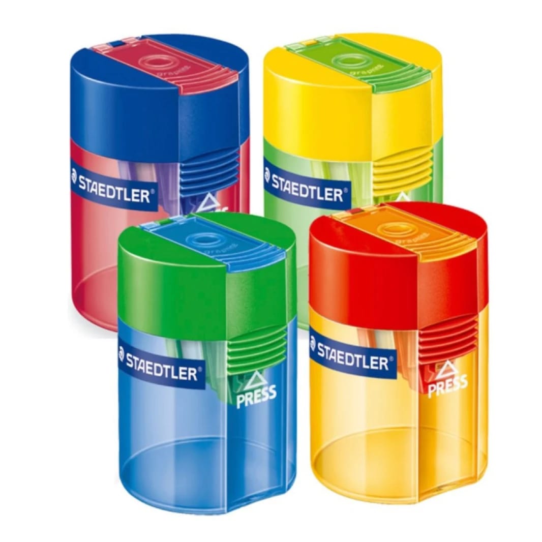 Staedtler Single 1-Hole Tub Pencil Sharpener with Metal Insert and Hinged Lid