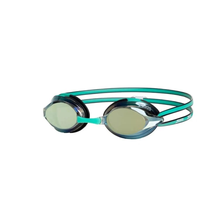 Zoggs Racer Titanium Goggles Blue Turquoise Black With Green Mirrored Lenses