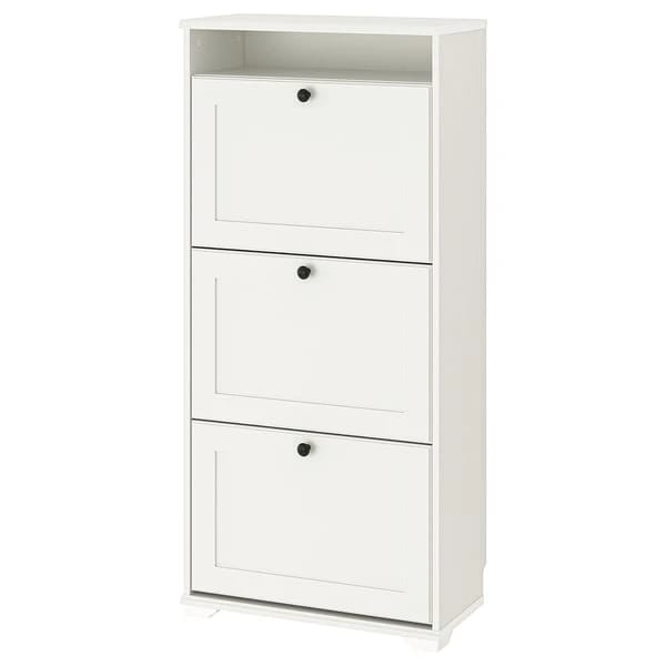 Shoe cabinet with 3 compartments, white, 61x30x130 cm